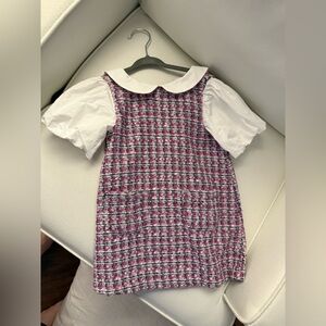 Janie and Jack Pink and White Plaid Dress with Puff Sleeves